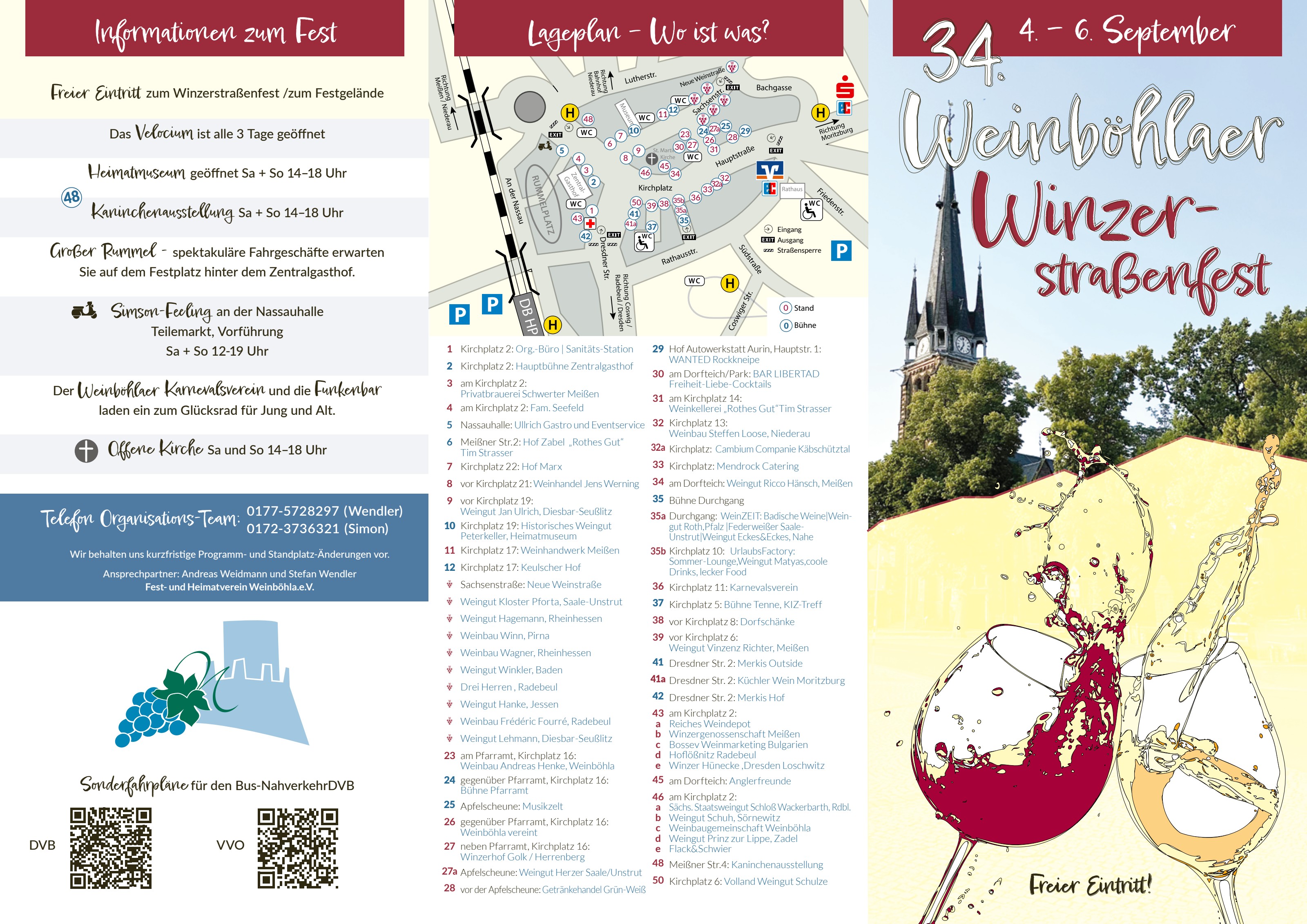 Flyer Seite 1: Informationen und Lageplan zum Winzerstraßenfest Weinböhla